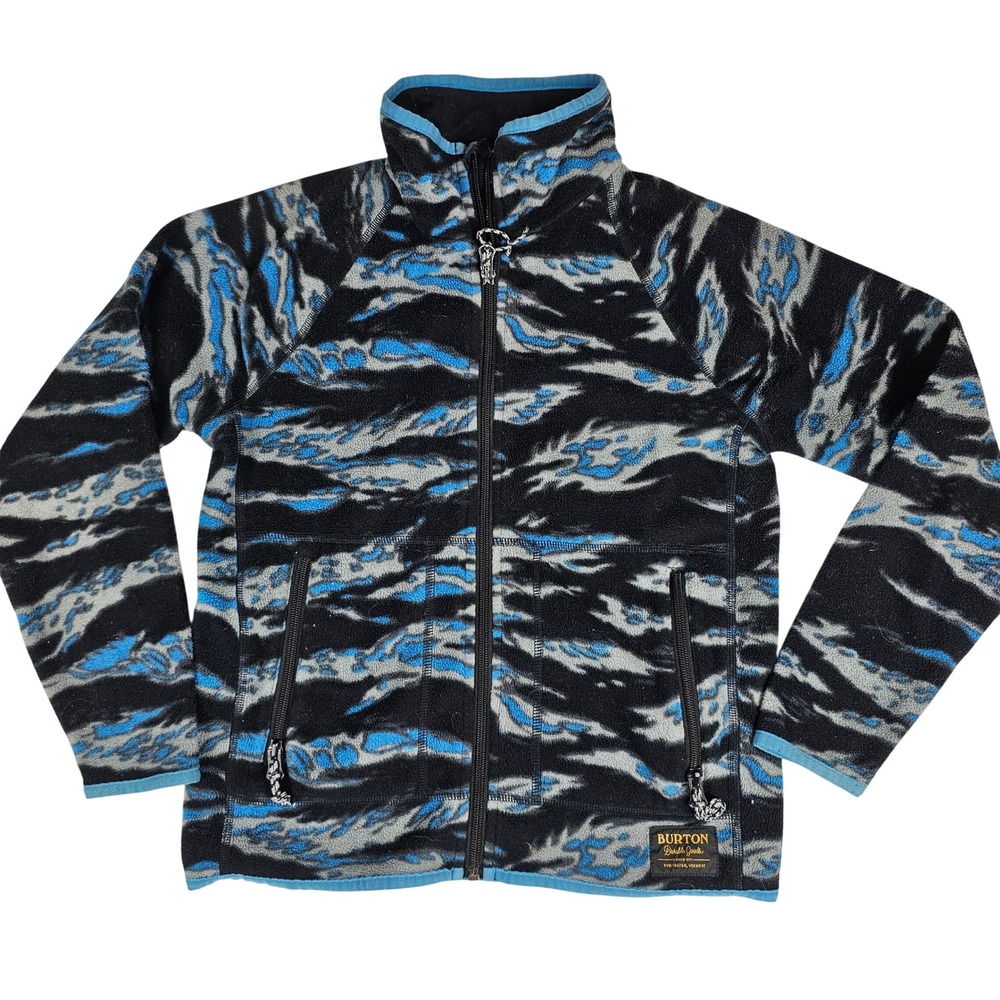 Burton Boys Tiger Camo Fleece Jacket Full Zip Blue Black Grey Small